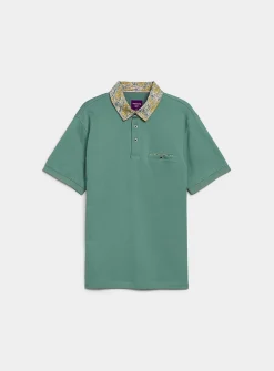 Floral-accent liquid cotton polo