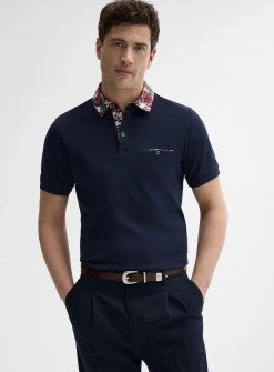 Floral-accent liquid cotton polo