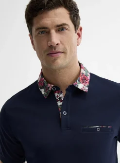 Floral-accent liquid cotton polo
