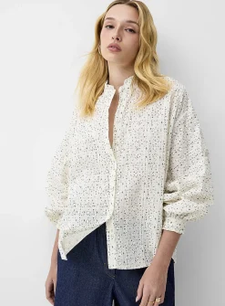 Flowers and broderie anglaise puff-sleeve blouse