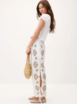 Flowers and side bows seersucker pant