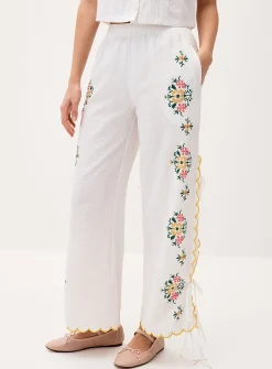 Flowers and side bows seersucker pant