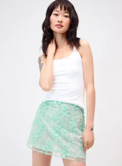 Flowers, sequins and pearls turquoise miniskirt