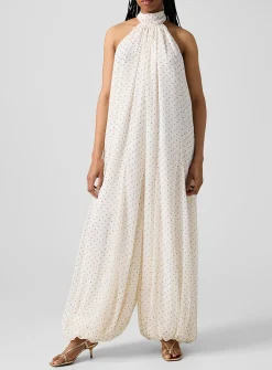 Flowery chiffon balloon hem jumpsuit
