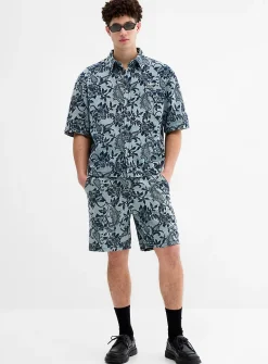 Flowery jacquard denim short
