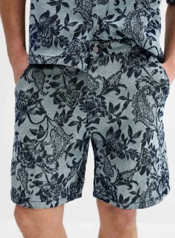 Flowery jacquard denim short