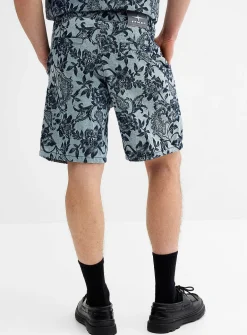Flowery jacquard denim short