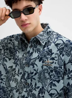Flowery jacquard denim shirt