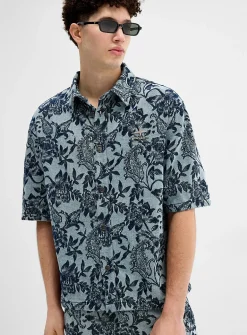 Flowery jacquard denim shirt