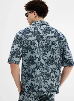 Flowery jacquard denim shirt