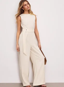 Flowy belted sleeveless jumpsuit