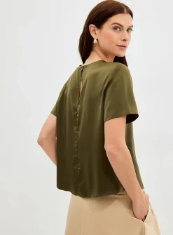 Flowy satin boxy-fit blouse