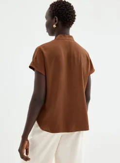 Flowy satin cap-sleeve blouse