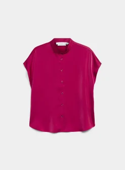 Flowy satin cap-sleeve blouse