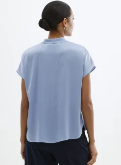 Flowy satin cap-sleeve blouse