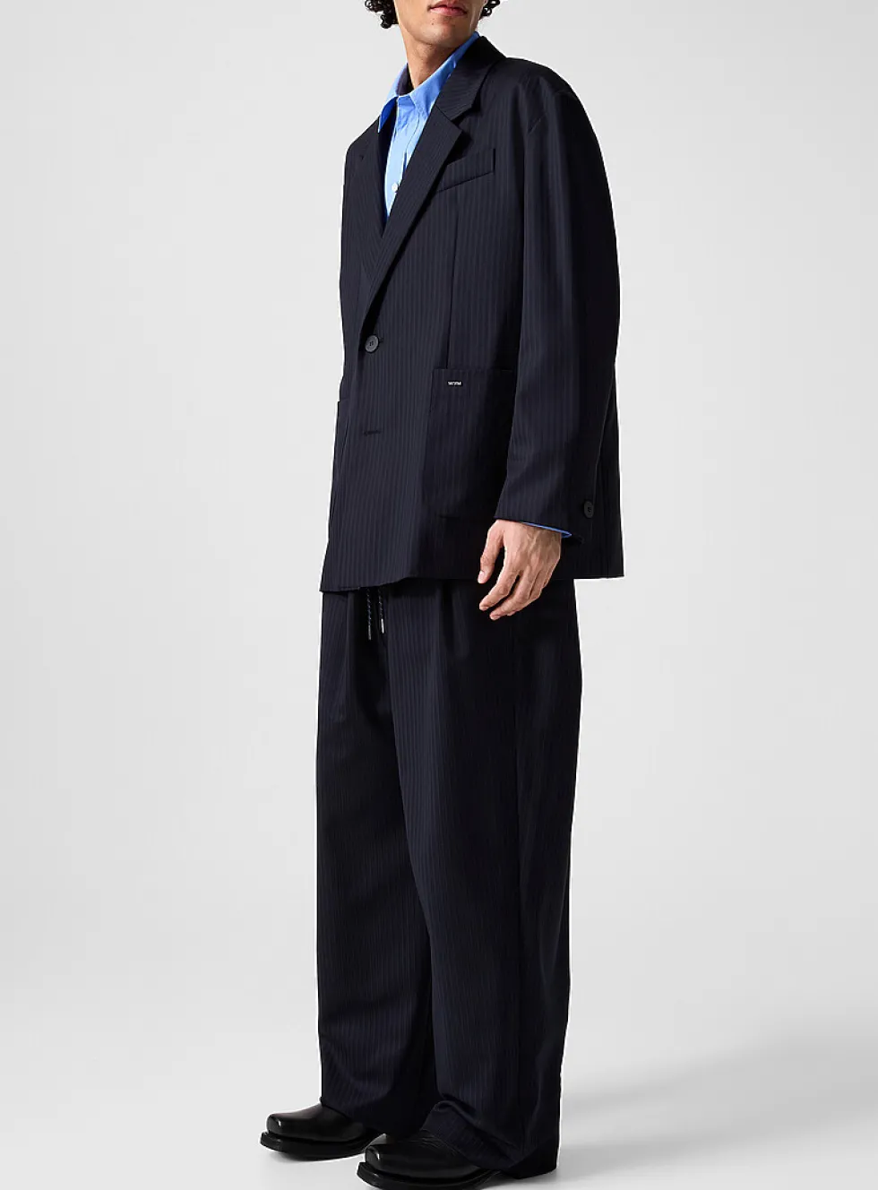 Fluid banker-striped drawstring-waist pant