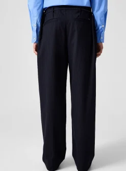 Fluid banker-striped drawstring-waist pant