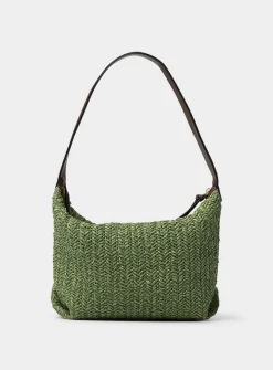 Folded corner braided straw hobo bag
