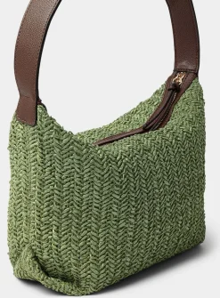 Folded corner braided straw hobo bag
