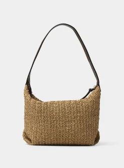 Folded corner braided straw hobo bag