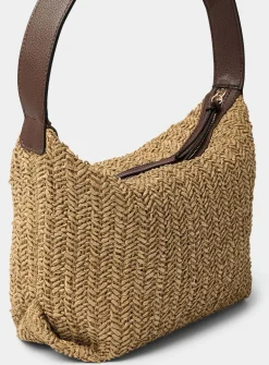 Folded corner braided straw hobo bag