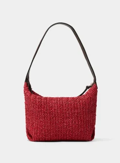 Folded corner braided straw hobo bag