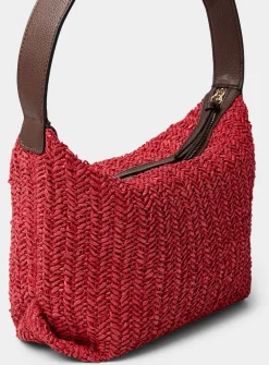 Folded corner braided straw hobo bag