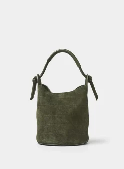 Fortuna forest green croc-skin suede bucket bag