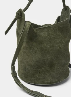 Fortuna forest green croc-skin suede bucket bag