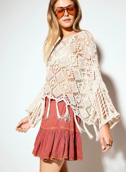 Fringed crochet poncho