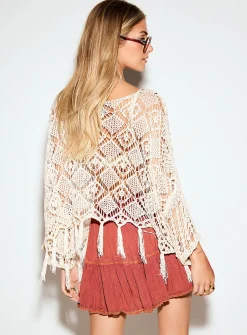 Fringed crochet poncho