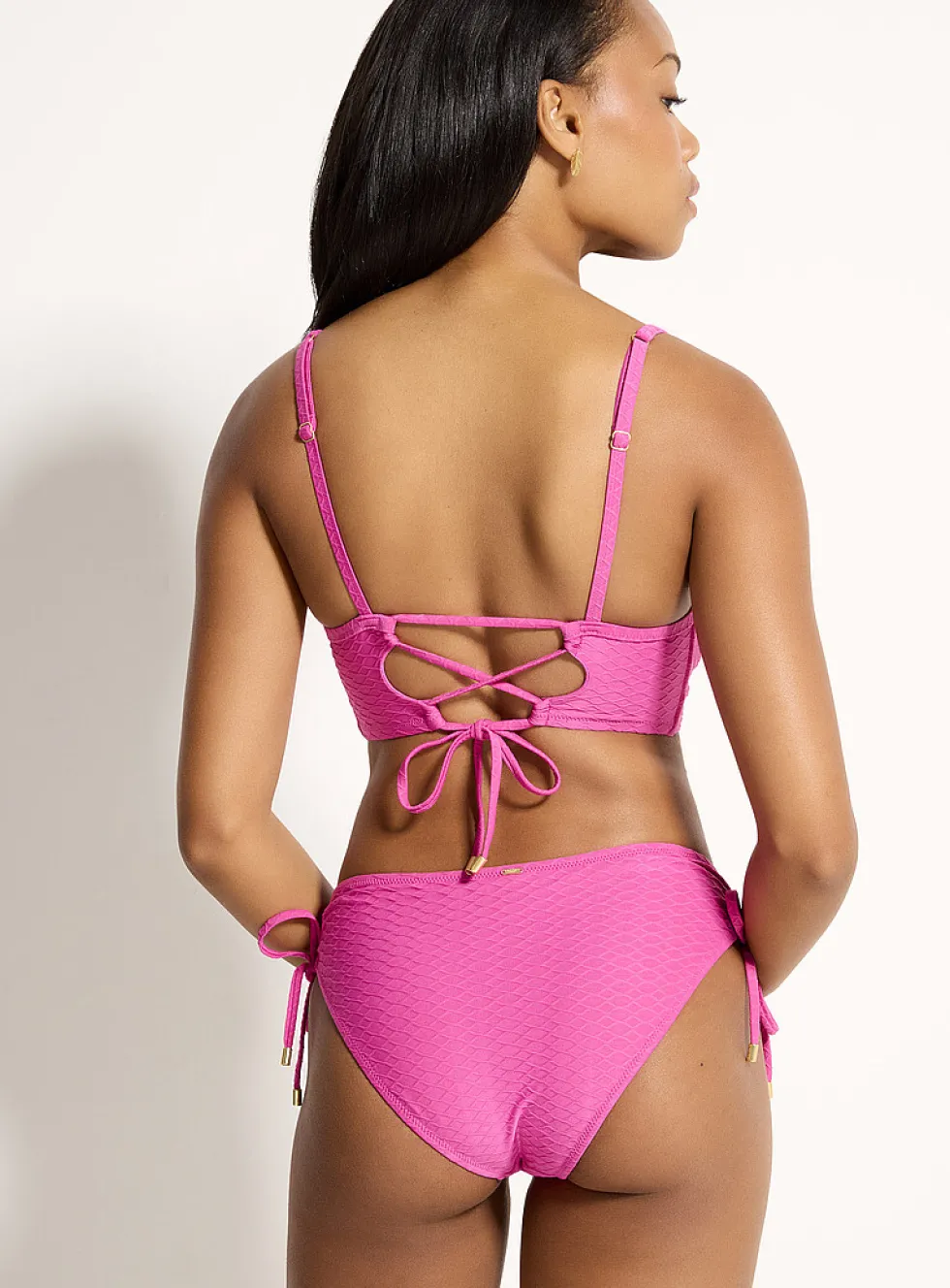 Front gathers ruched fuchsia bikini