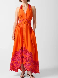 Fruity Richelieu embroidery maxi halter dress