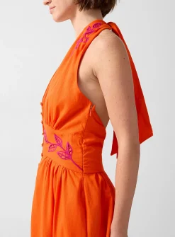 Fruity Richelieu embroidery maxi halter dress