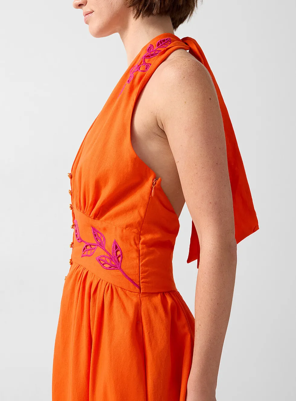 Fruity Richelieu embroidery maxi halter dress