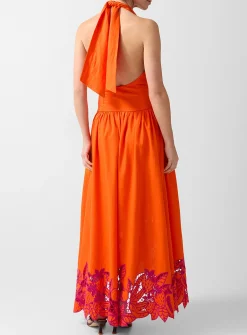 Fruity Richelieu embroidery maxi halter dress
