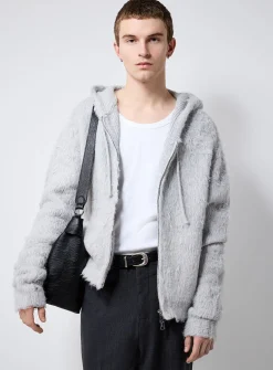 Fuzzy knit zipped hoodie