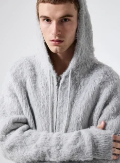 Fuzzy knit zipped hoodie