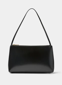 Gaia smooth black leather shoulder bag