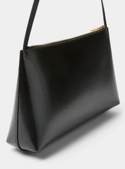 Gaia smooth black leather shoulder bag
