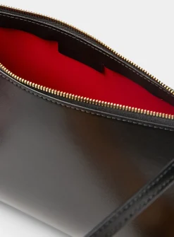 Gaia smooth black leather shoulder bag