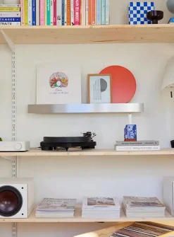 Gallery oak and steel floating shelf