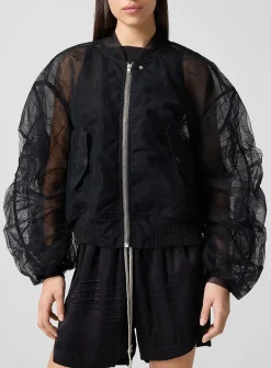 Gathered balloon sleeves tulle bomber jacket