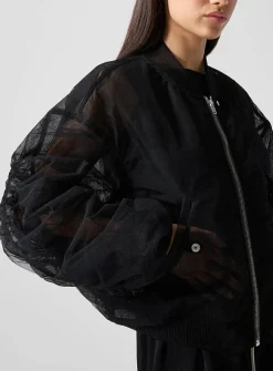 Gathered balloon sleeves tulle bomber jacket