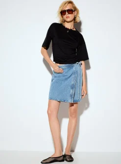 Gathered waist cropped T-shirt