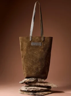 Genuine nubuck leather reversible tote