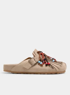 Geo beige suede mules