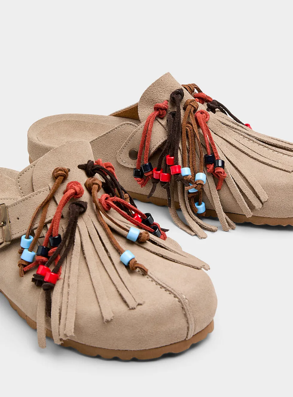 Geo beige suede mules