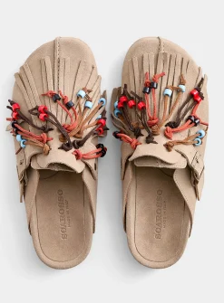 Geo beige suede mules