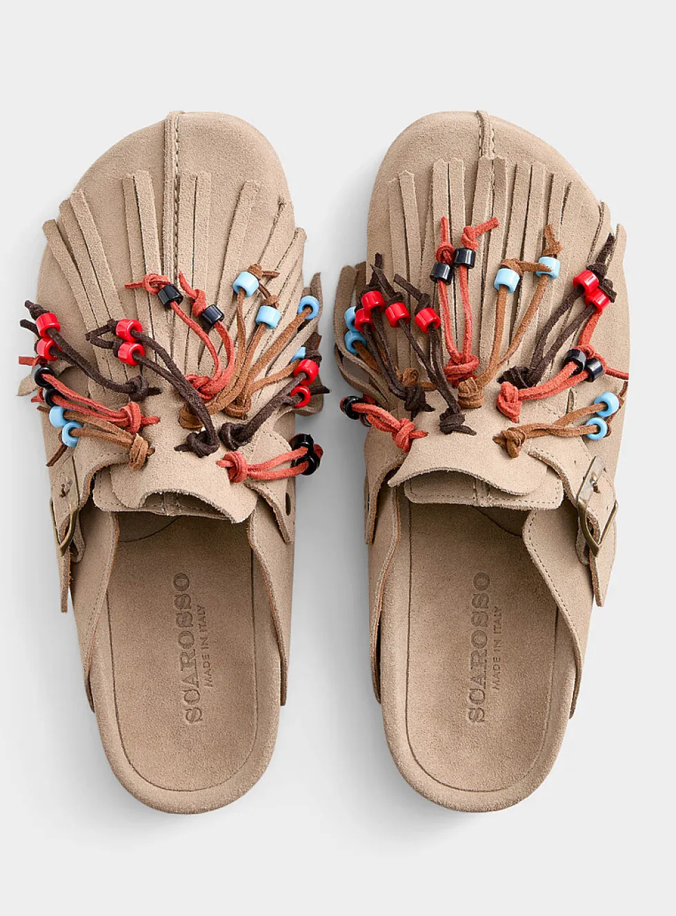 Geo beige suede mules